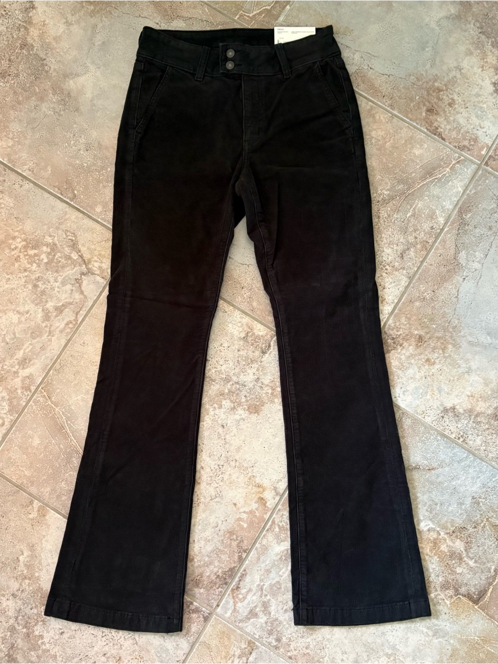 American Eagle Black Corduroy Flare Pants High Rise Size 6 Stretch Retro NWT - Picture 6 of 11